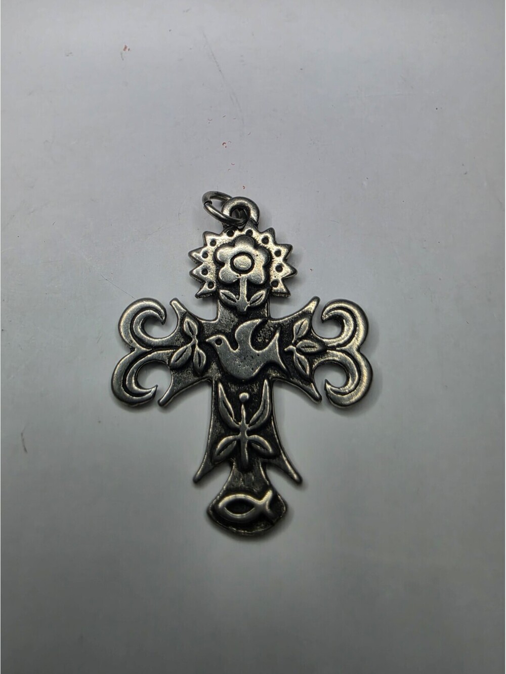Retired James Avery Sterling Silver LA Primavera Cross Pendant Dove Flower